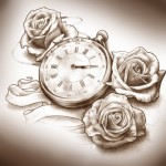 Tattoo realisticoorologio e rose